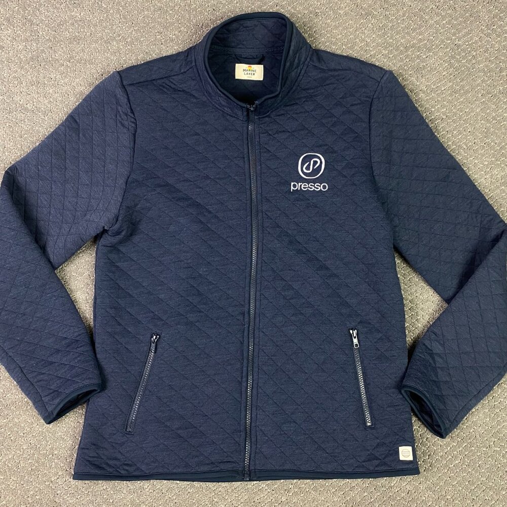 Marine Layer Corbet Quilted Jacket Men's Large Fits like Medium Blue full zip